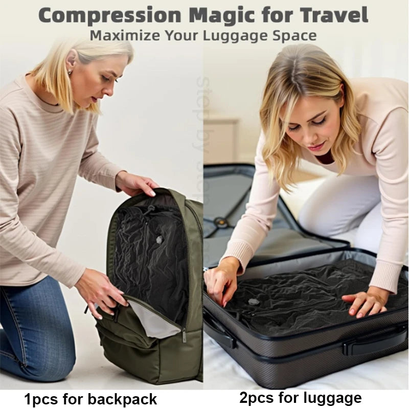 17L-34L travel Vacuum Bag Reusable Storage Bag Folding Outdoor Compression Bag with Air Pump for Suitcases Backpack Luggage